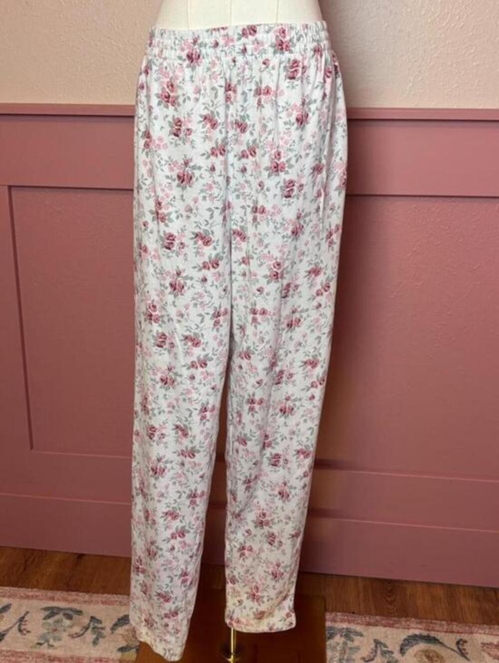 vintage floral lounge pants  vanderbuilt white pink sz medium soft girl coquette
